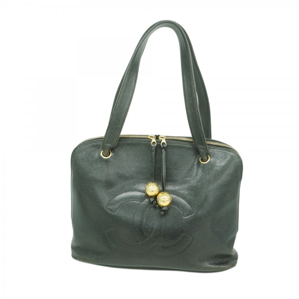 Chanel Shoulder Bag Caviar Skin Black Gold Hardware